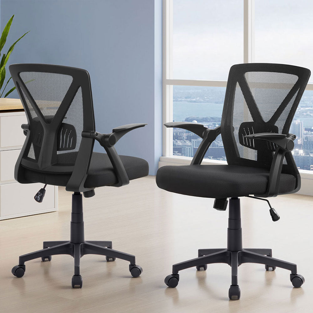 Artiss 2x Mesh Office Chair Mid Back Black