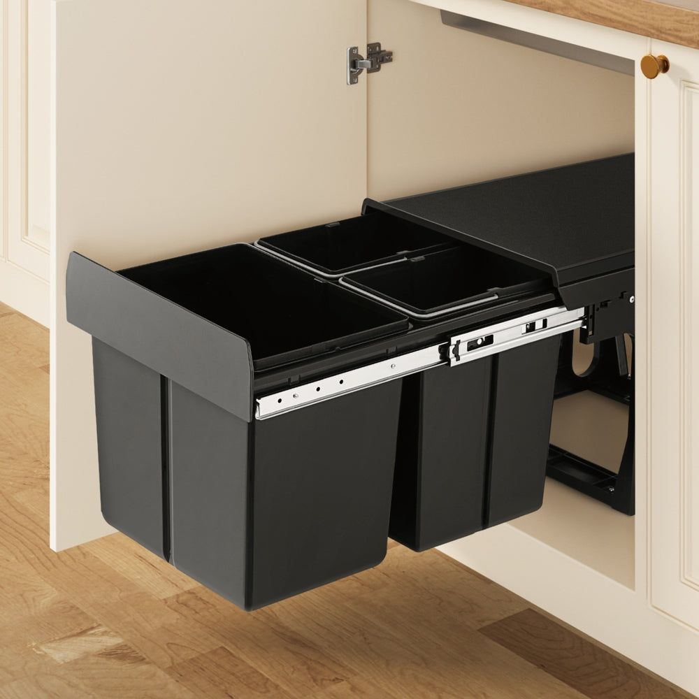 Cefito Pull Out Bin Kitchen Triple Slide Garbage Rubbish Bins Basket Blcak 31L