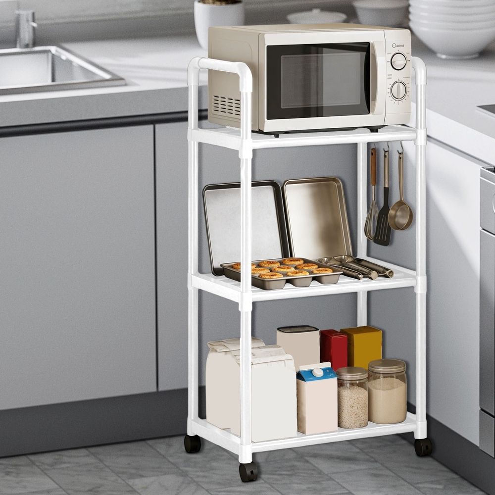 3-Tier Kitchen Storage Shelves, Bakers Rack For Kitchen With Storage, Kitchen Storage Shelf Rack, Storage Rack Shelving Unit Organizer For Bedroom Laundry Closet