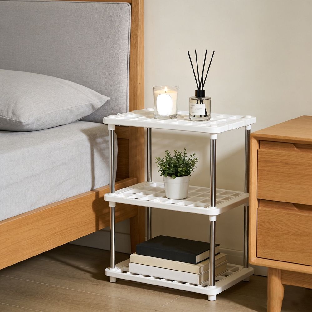 3 Tier Storage Shelves Independent Shelving Unit - Floor Storage Rack Connectable Shelf for Pantry Kitchen Closs Bath Laundry Room Organization - Plastic Modular Shelf 21.6x16.5x8.6 Inch