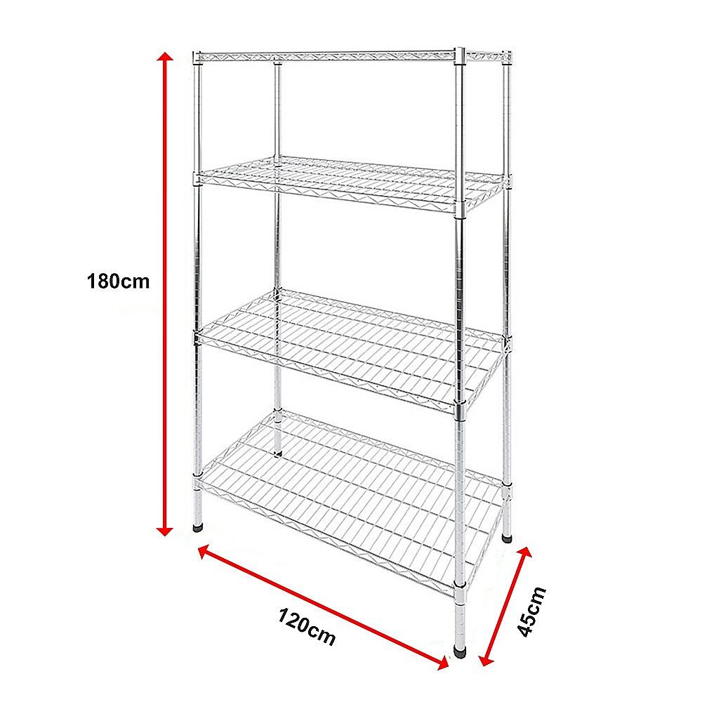 Wire Storage Rack – 120x45cm Chrome Shelving with Fixed Legs