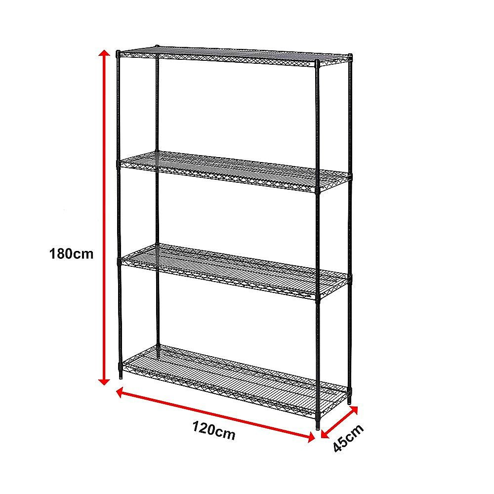 Wire Storage Rack – 120x45cm Black Shelving with Fixed Legs