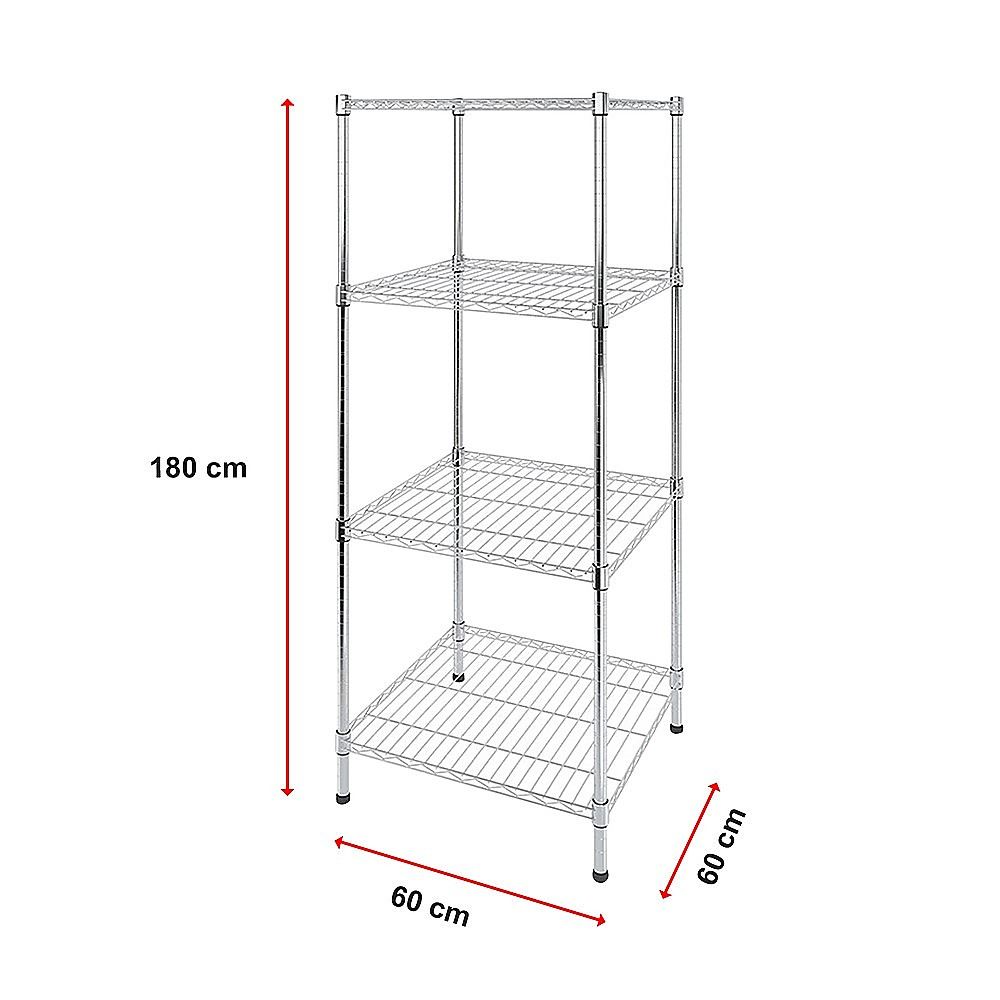 Wire Storage Rack – 60x60cm Chrome Shelving with Fixed Legs