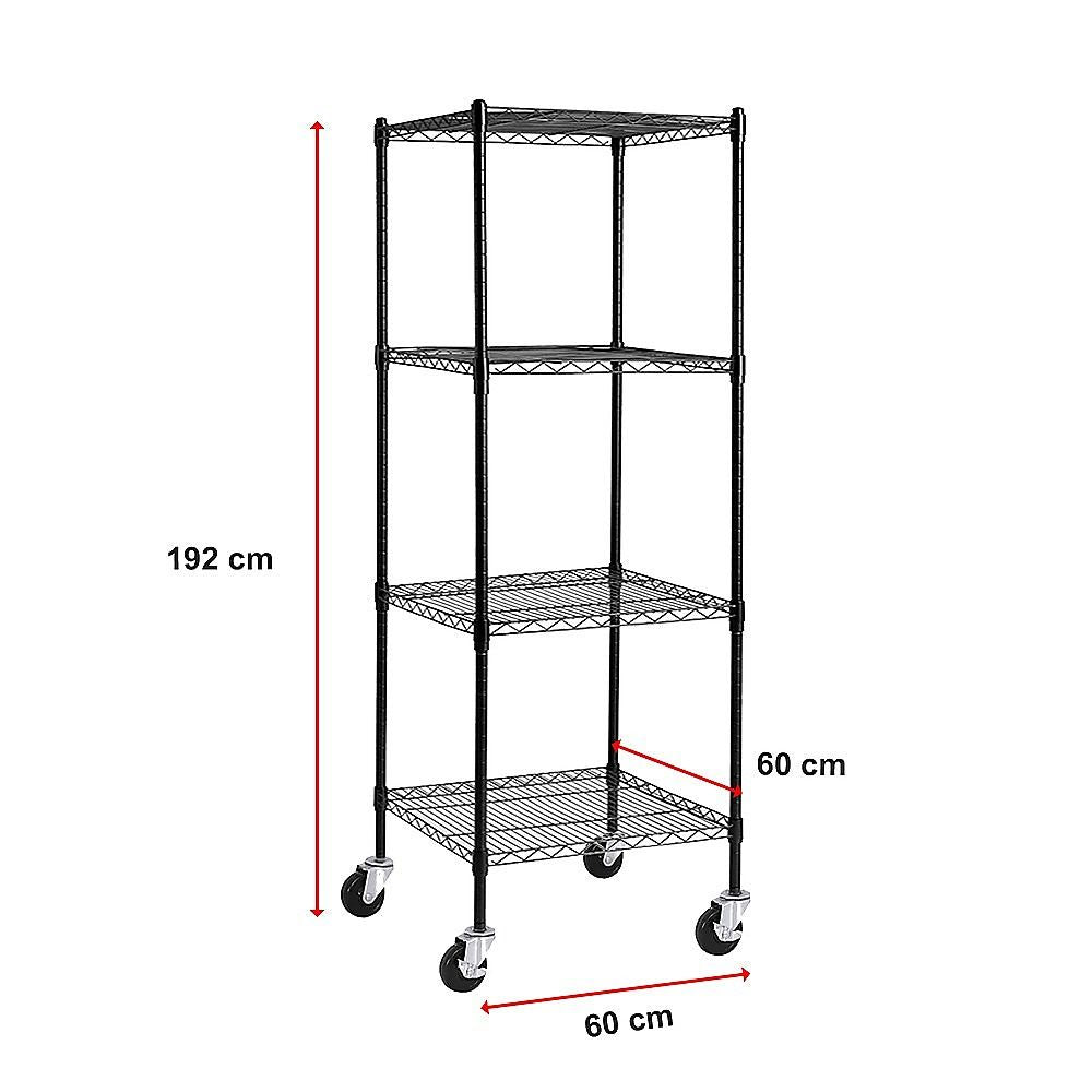Wire Storage Rack – 60x60cm Black Shelving with Wheels