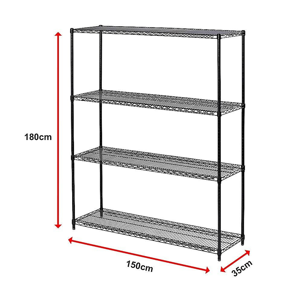 Wire Storage Rack – 150x35cm Black Shelving with Fixed Legs