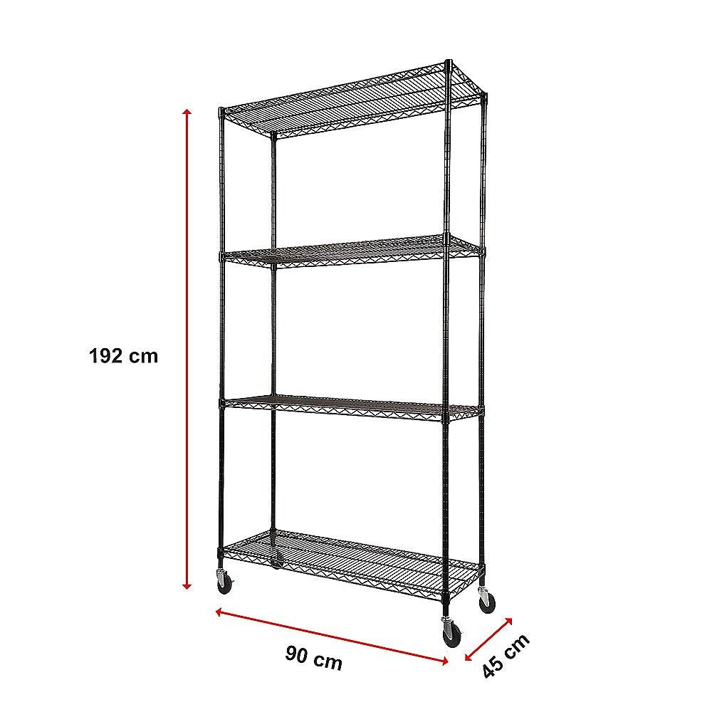 Wire Storage Rack – 90x45cm Black Shelving with Wheels