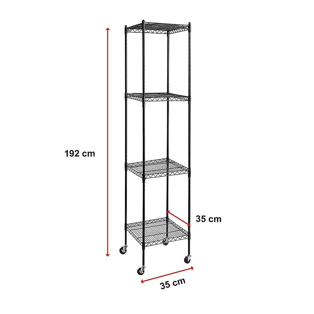 Wire Storage Rack – 35x35cm Black Shelving with Wheels