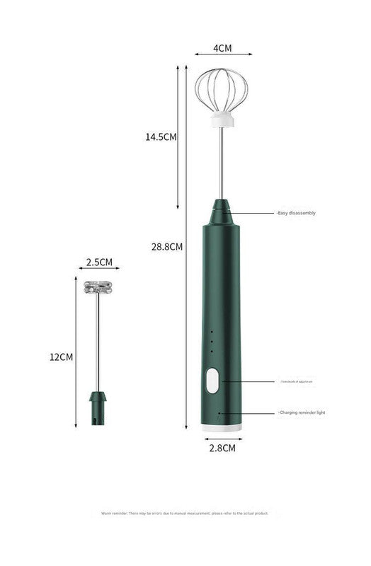 Green Cordless Drink Mixer & Frother Wand - USB Powered(Spring bubbler head)