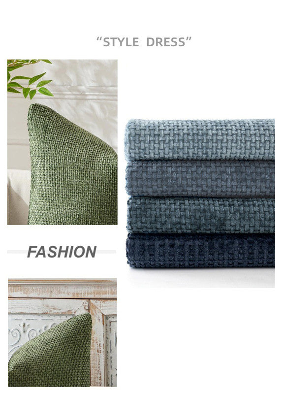 Beige Plush Chenille Cushion Covers Set of 2 - Soft Textured Decorative Throw Pillow Cases for Sofa Couch, 45x45cm
