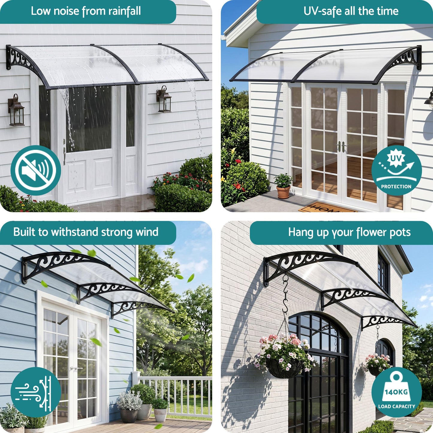 Instahut Window Door Awning 0.8mx2m Transparent