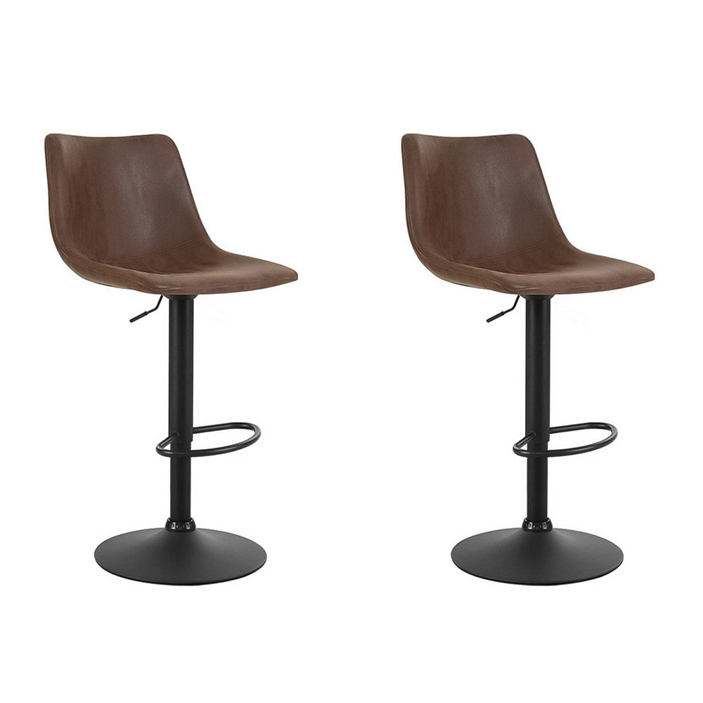 Artiss 2x Bar Stools Vintage Leather Swivel Gas Lift Brown