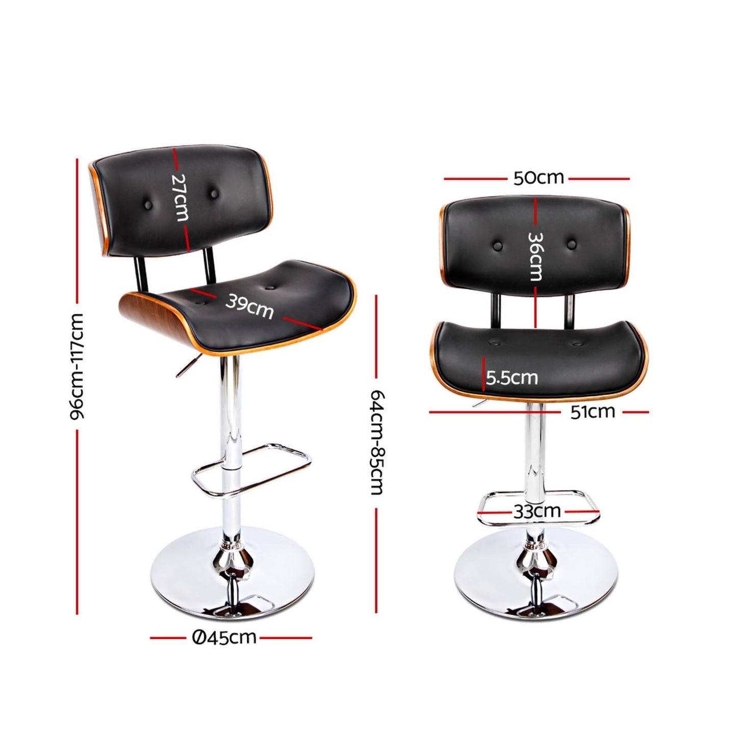 Artiss Bar Stools Gas Lift Leather Black