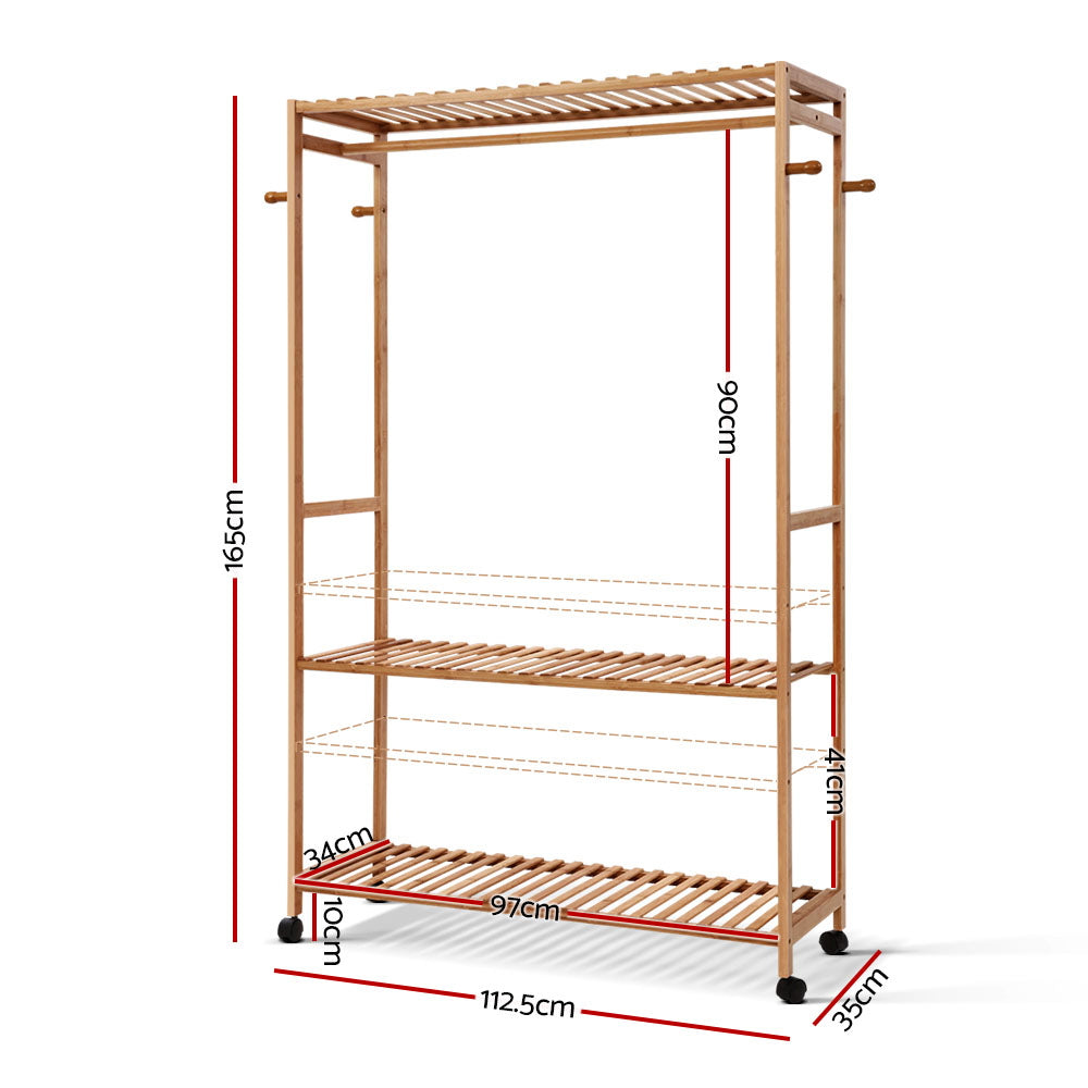 Artiss Clothes Rack Coat Stand 165x112cm Hanger Wheels