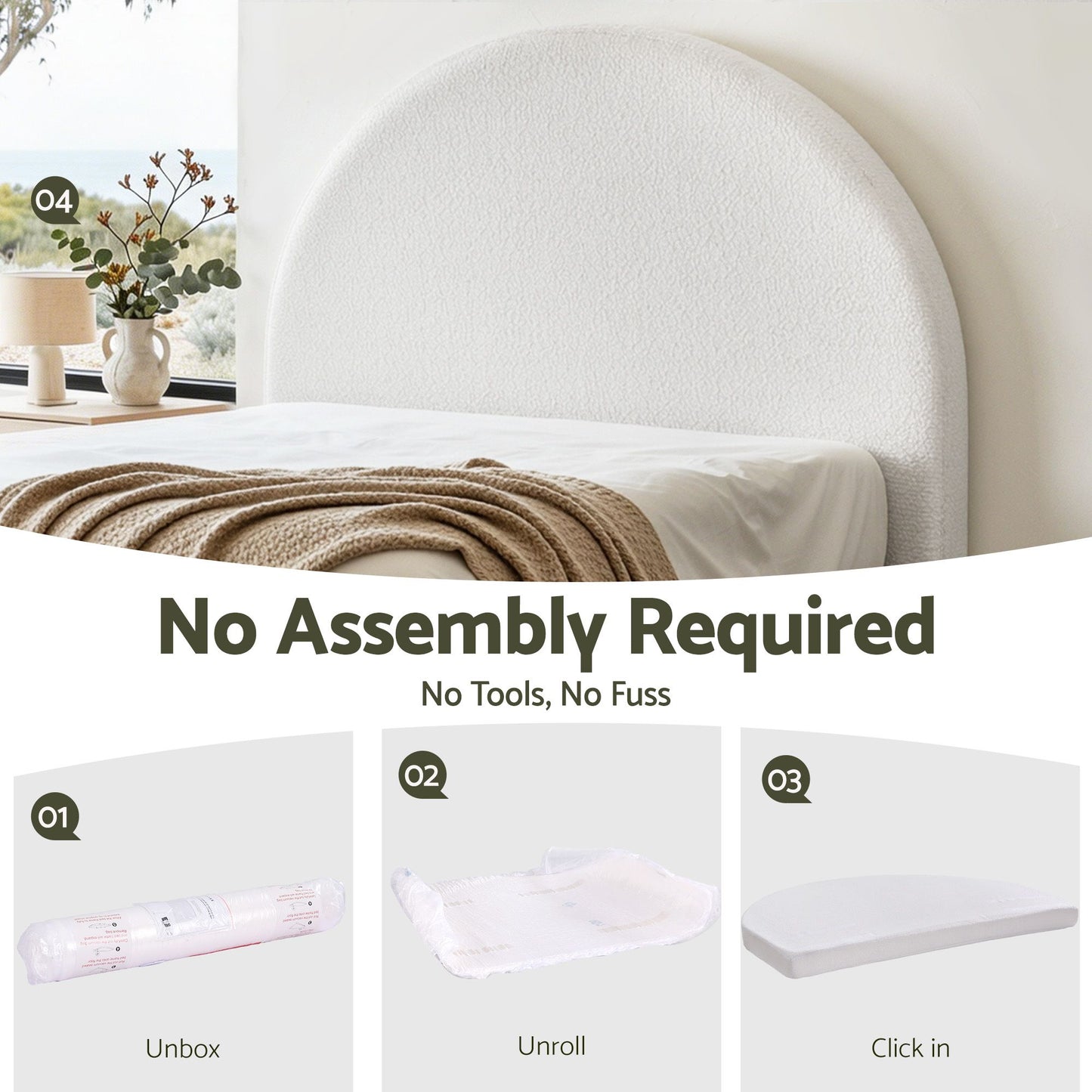 Artiss Queen Size Headboard for Bed Frame Boucle Fabric No-Assembly Vacuum Compressed Soft Backrest with Removable Washable Cover 171cm Wide