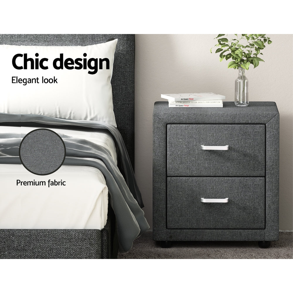 Artiss Bedside Table 2 Drawers Fabric - CADEN Grey