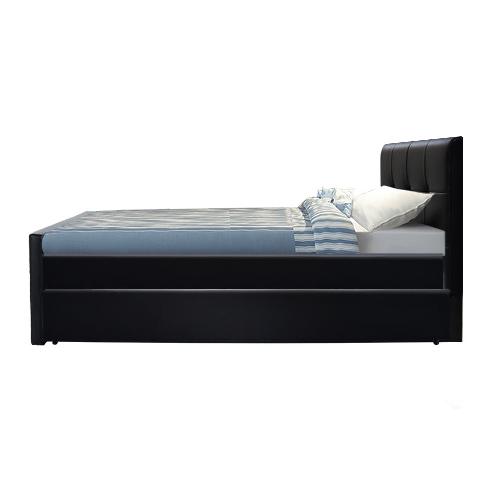 Artiss Bed Frame King Single Size Trundle Daybed Black