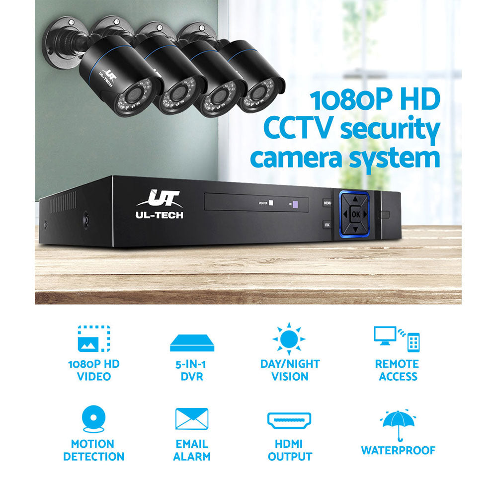 UL-tech CCTV Security System 4CH DVR 4 Cameras 1TB Hard Drive