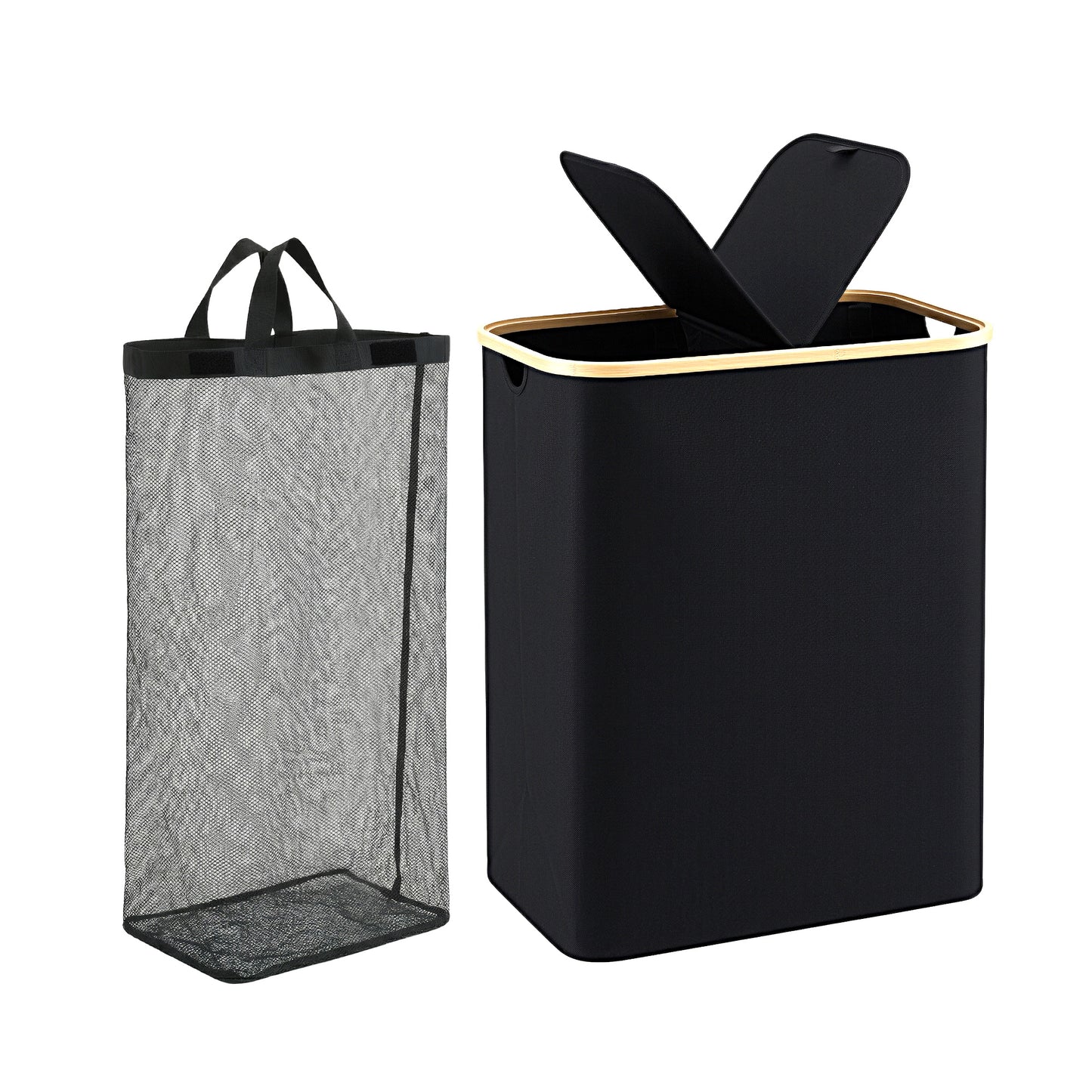 Artiss 2 Sections Laundry Basket with Removable Bags Foldable Black