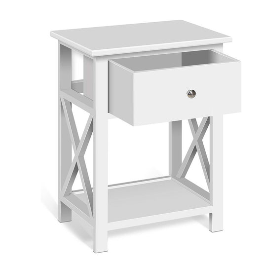 Artiss Bedside Table 1 Drawer with Shelf - EMMA White