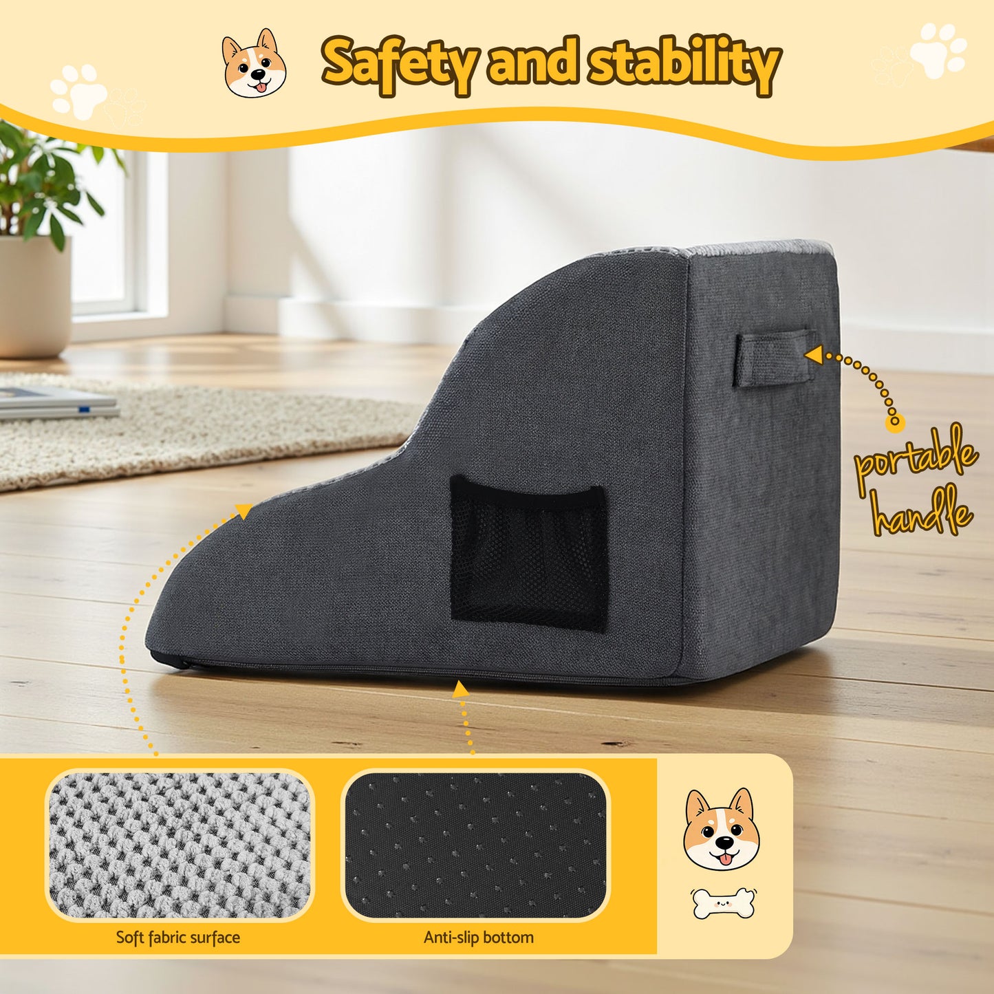i.Pet Dog Ramp 2 Steps For Small Dogs Bed Sofa Car Foam Non-Slip Pet Cat Stairs