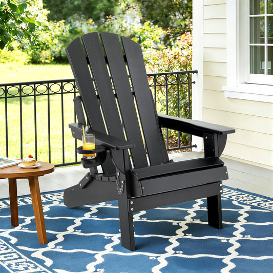 Gardeon Outdoor Chairs Folding Adirondack Beach Chair HDPE Sun Lounge Patio Furniture Garden Black