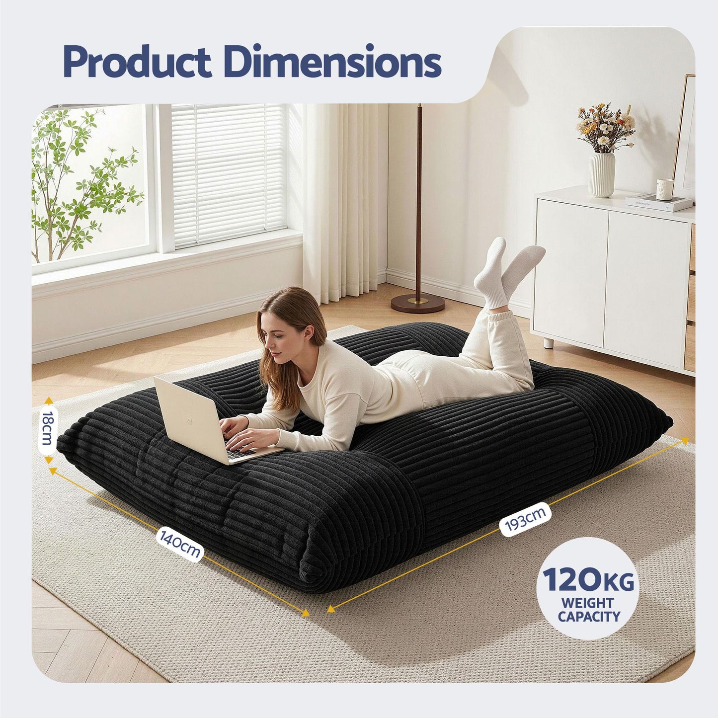 Artiss 3-in-1 Bean Bag Chair for Living Room Convertible Floor Sofa Dark Grey