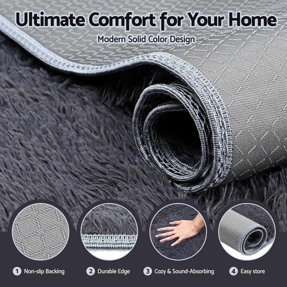 Artiss Floor Rug 140x200cm Plush Area Shaggy Rug Living Room Bedroom Carpet Grey