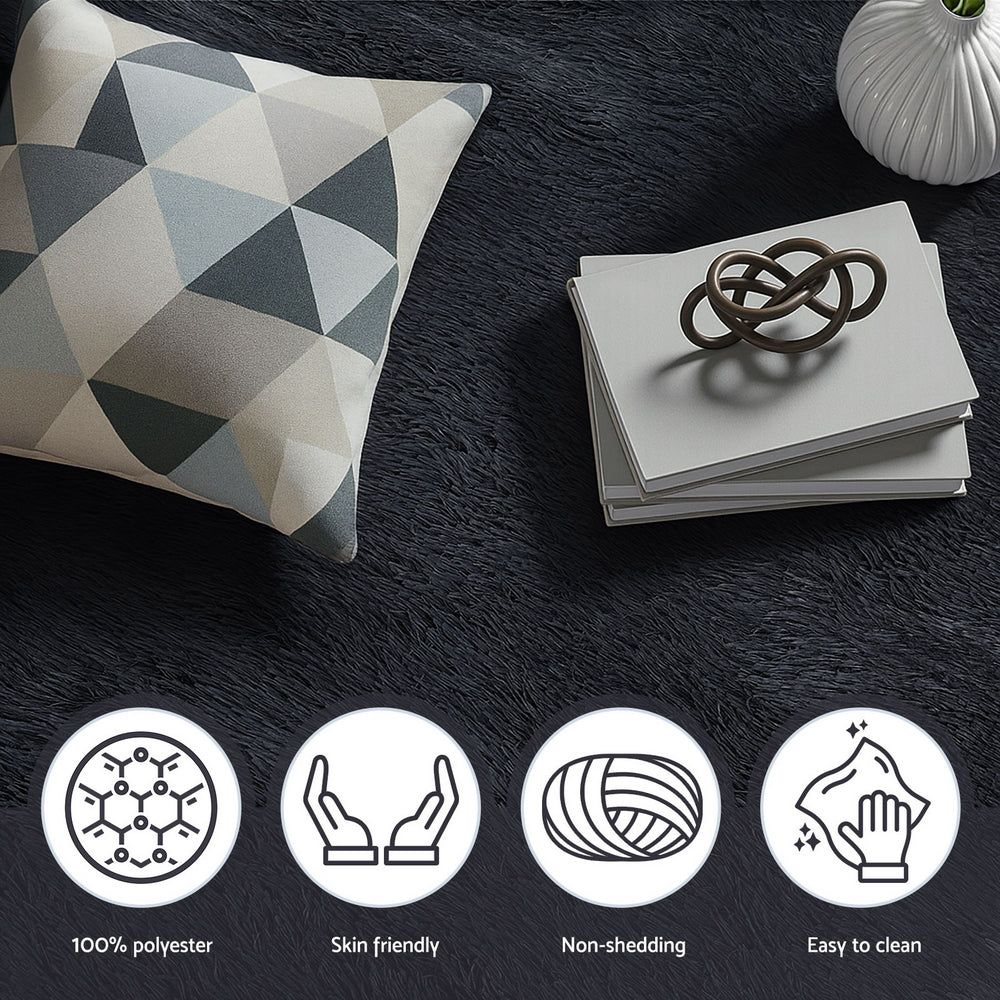 Artiss Floor Rug 200x230cm Plush Area Shaggy Rug Living Room Bedroom Carpet Black