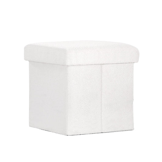 Artiss Ottoman Storage Foot Stool Square Teddy Fabric White