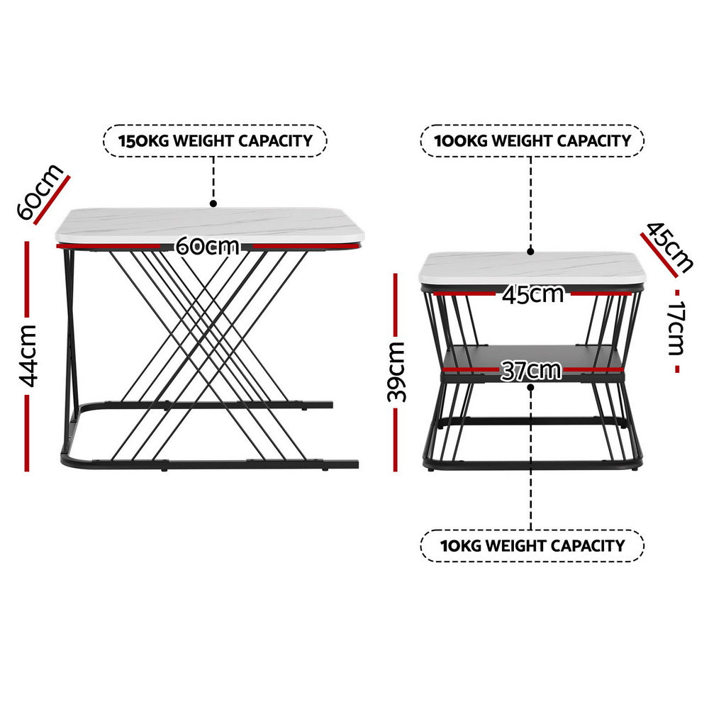 Artiss Nesting Coffee Table Set of 2 Marble Effect