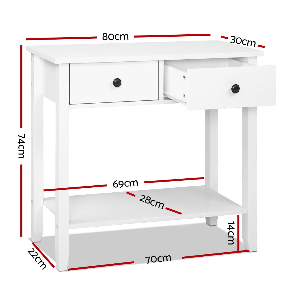 Artiss Console Table 2 Drawers 80CM White Chole