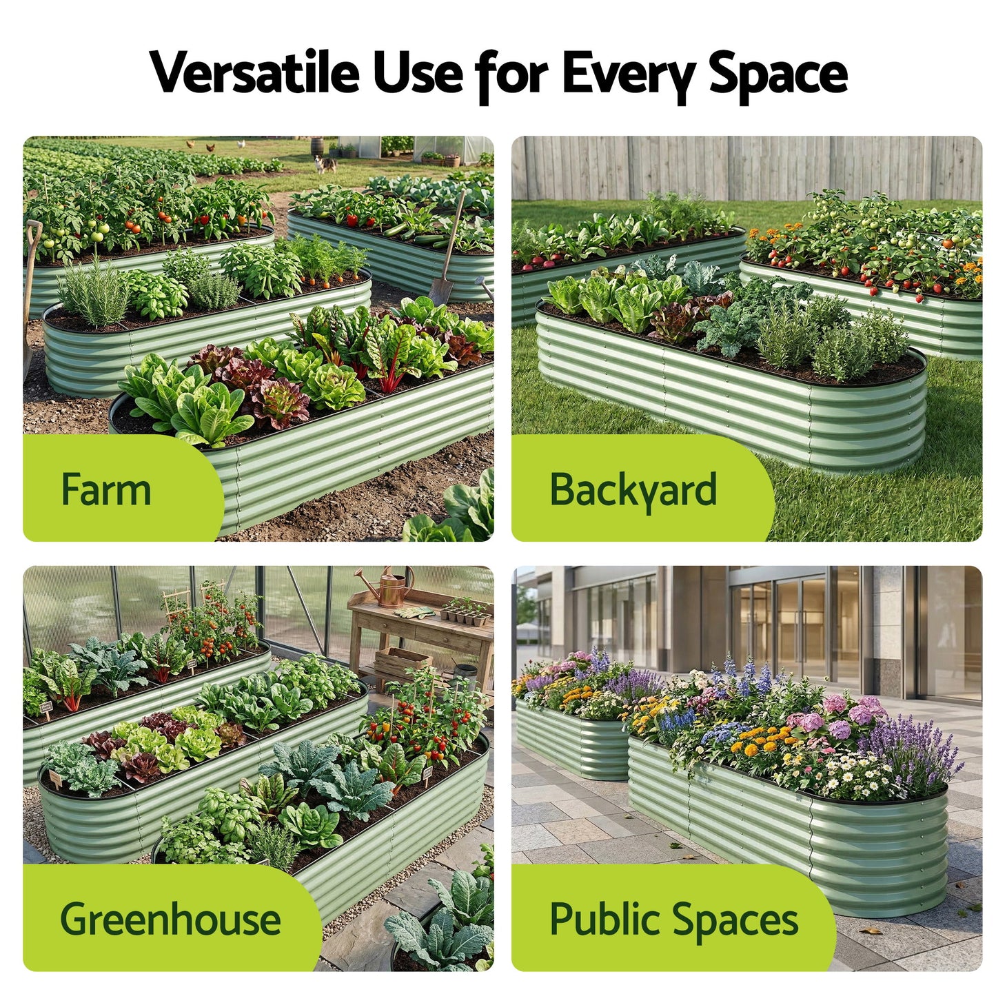 Green Fingers Oval Raised Garden Bed Galvanised Planter Box Rust Resistant 240x60x45cm Green