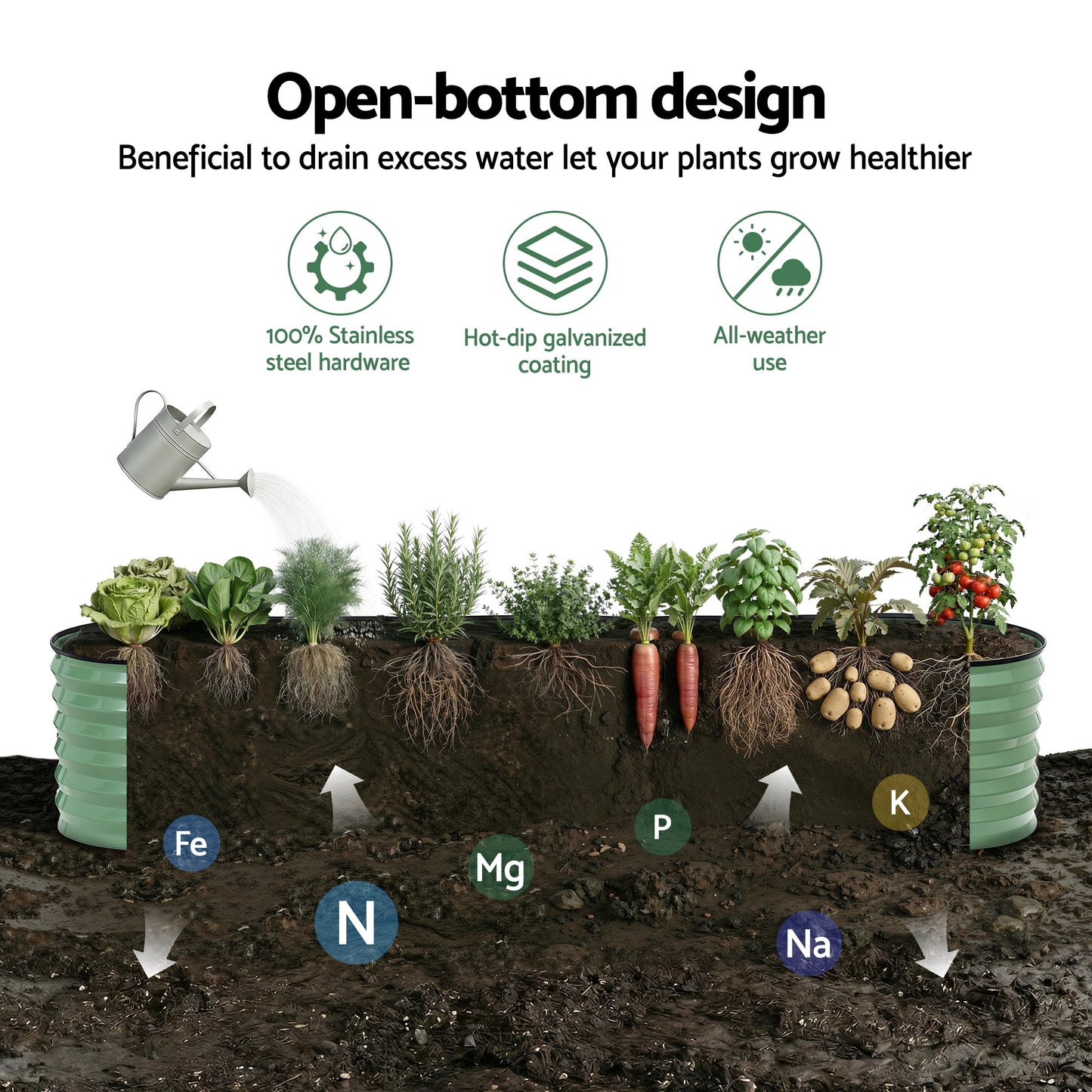 Green Fingers Oval Raised Garden Bed Galvanised Planter Box Rust Resistant 240x60x45cm Green