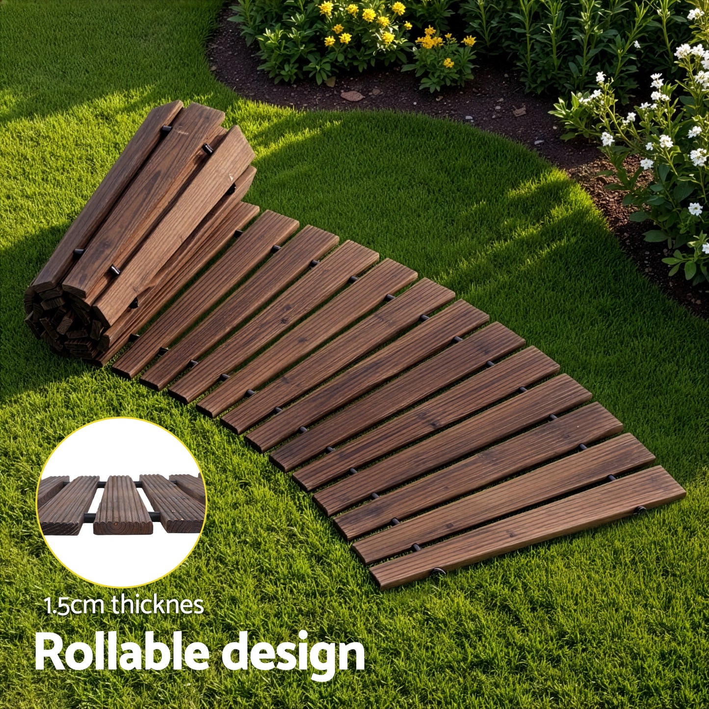 Gardeon 8FT Wooden Garden Pathway Roll-Out Curved Walkway Outdoor Backyard Charcoal Brown