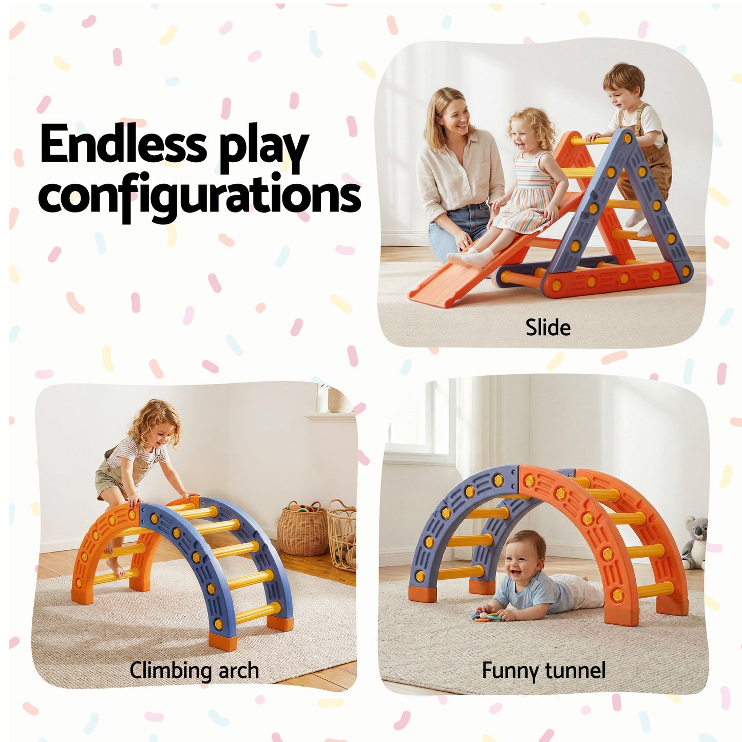 Kids Climbing Frame Set With Slide Indoor Outdoor Toddler Toys Pikler Triangle Climber With Arch