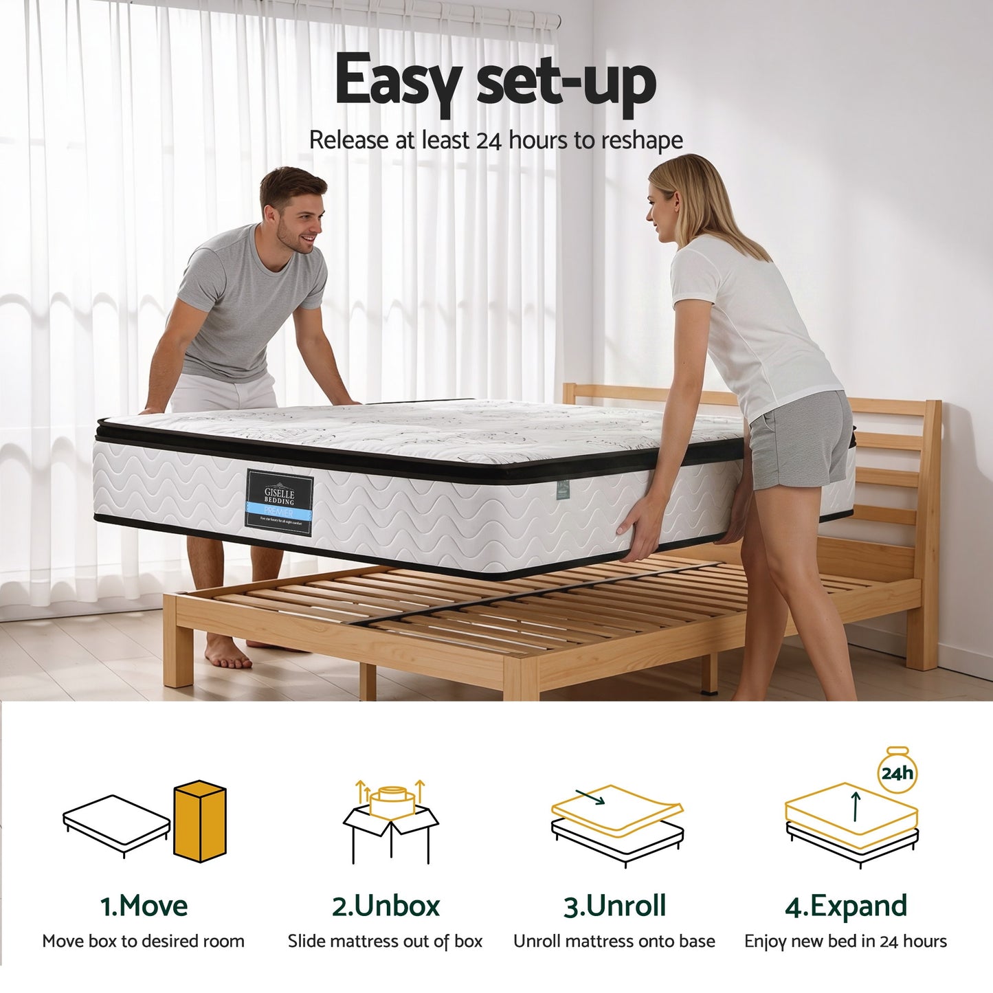 Giselle Bedding 30cm Mattress Pocket Spring Medium Firm Foam Euro Top Single