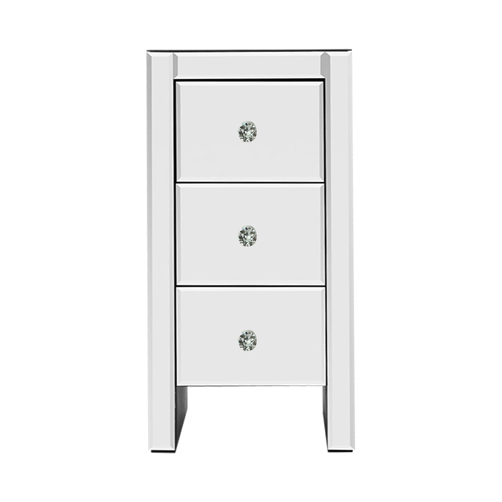 Artiss Bedside Table 3 Drawers Mirrored - QUENN Silver