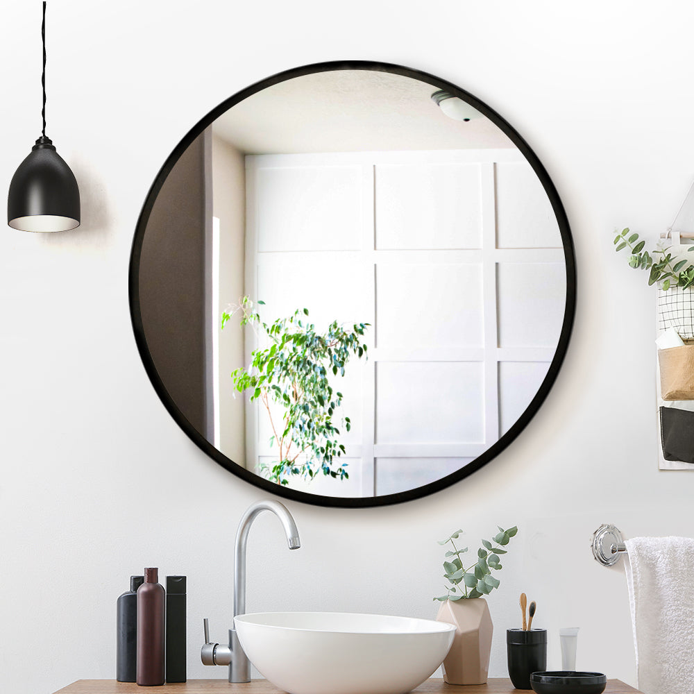 Embellir Wall Mirror Makeup 80cm Home Decor Framed Mirrors Bathroom Round Black