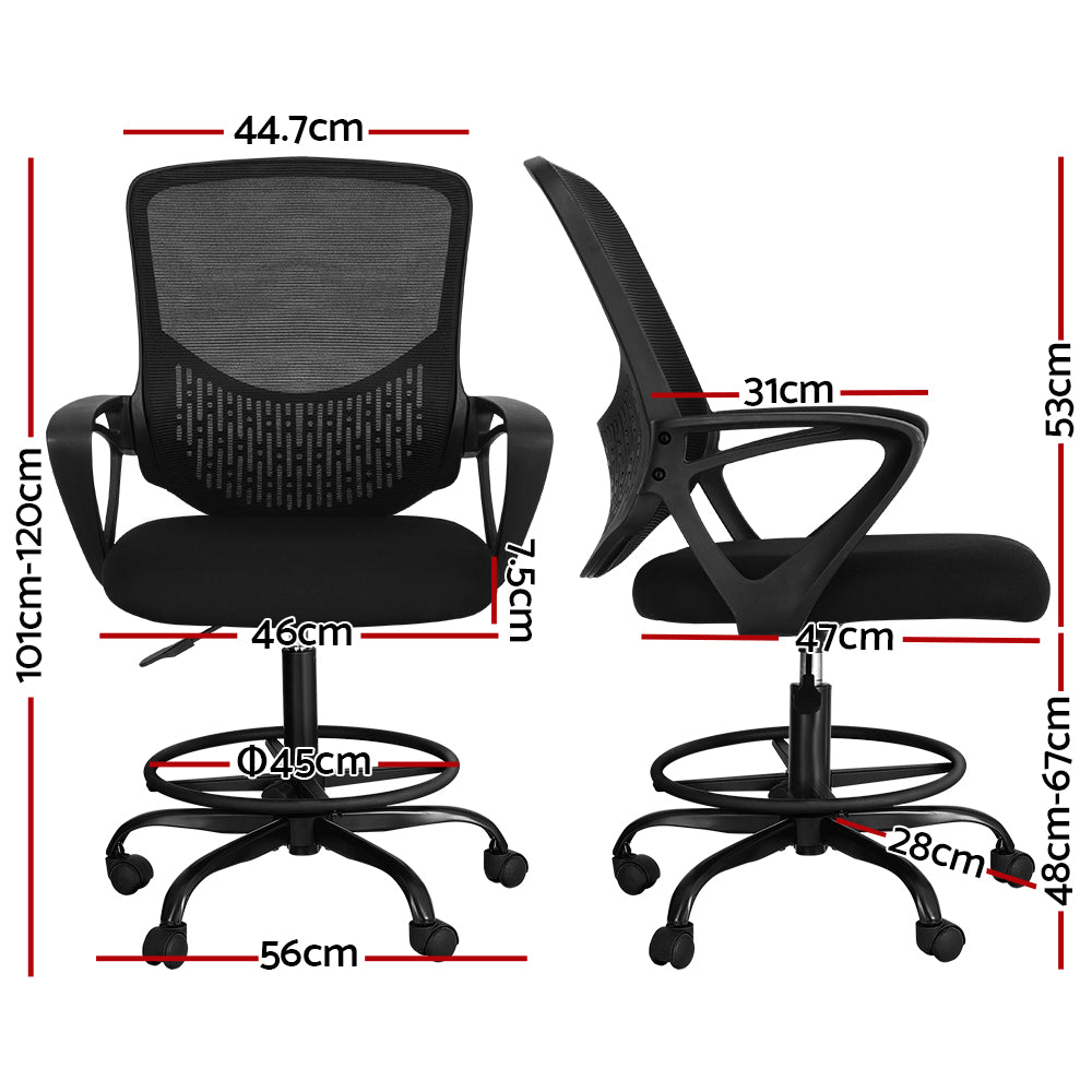 Artiss Office Chair Drafting Stool Computer Standing Desk Mesh Chairs Black