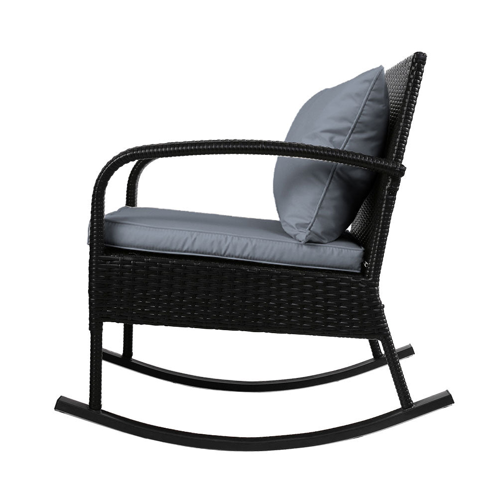 Gardeon Outdoor Furniture Rocking Chair Wicker Garden Patio Lounge Setting Black