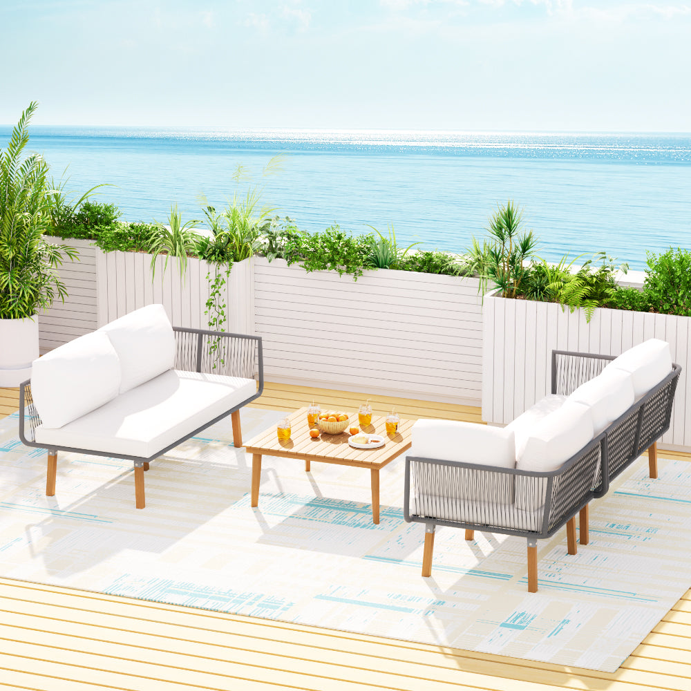 Gardeon 5-Seater Outdoor Sofa Set Wooden Lounge Setting Aluminum