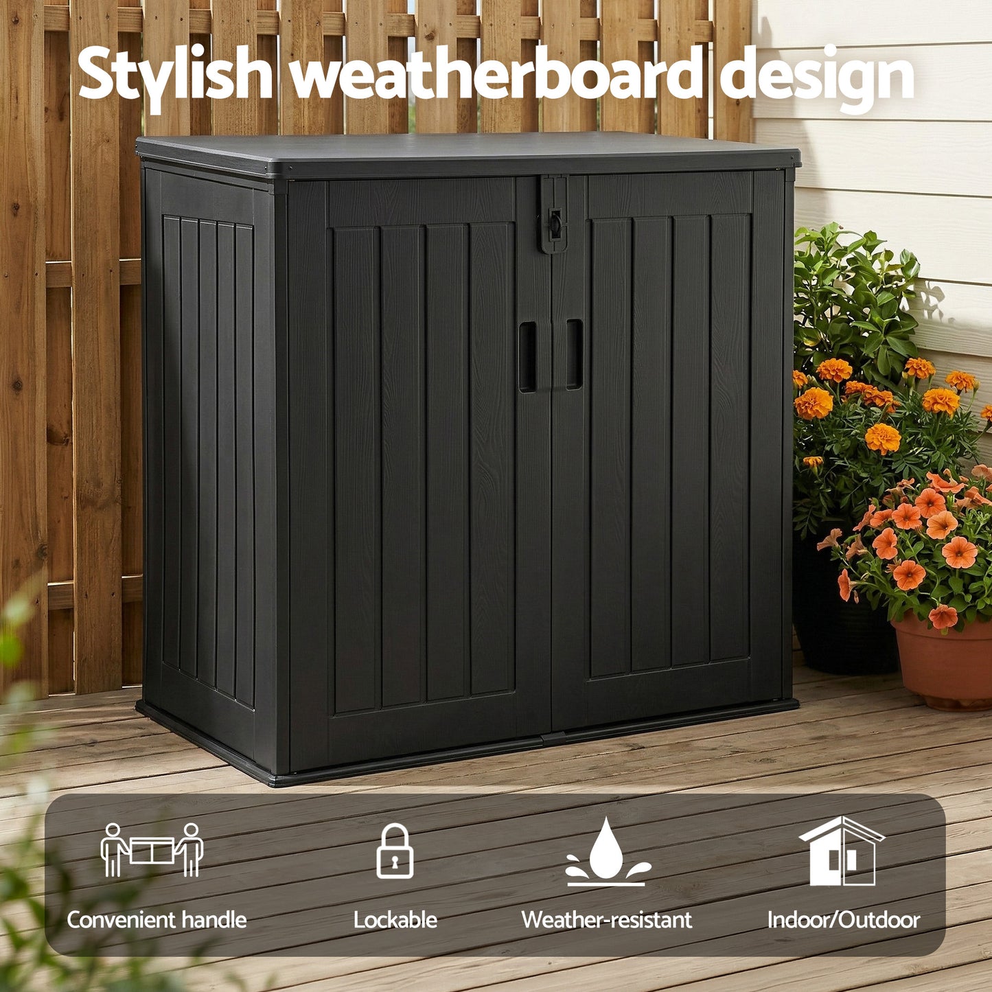 Gardeon Outdoor Storage Box 775L Container Lockable Cabinet Tool Organizer Shed Black