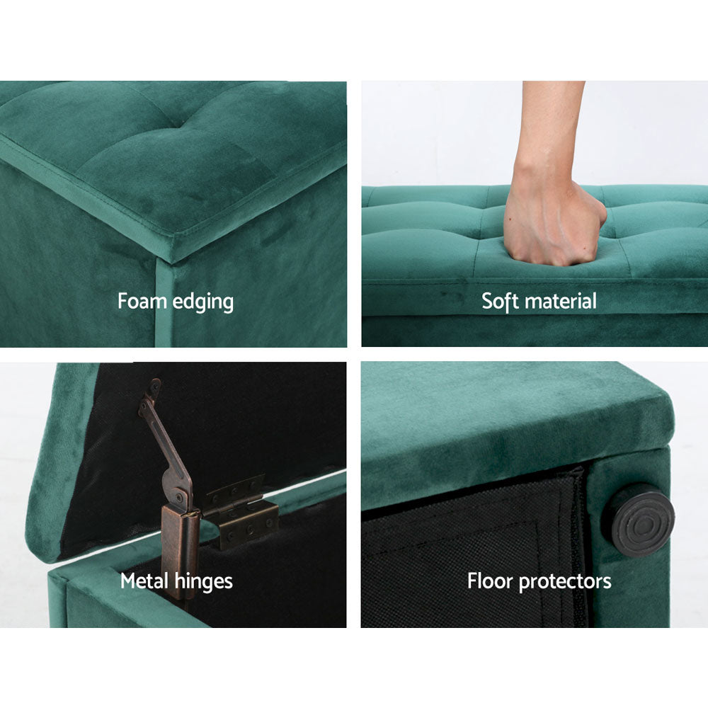 Artiss Storage Ottoman Blanket Box 140cm Velvet Green