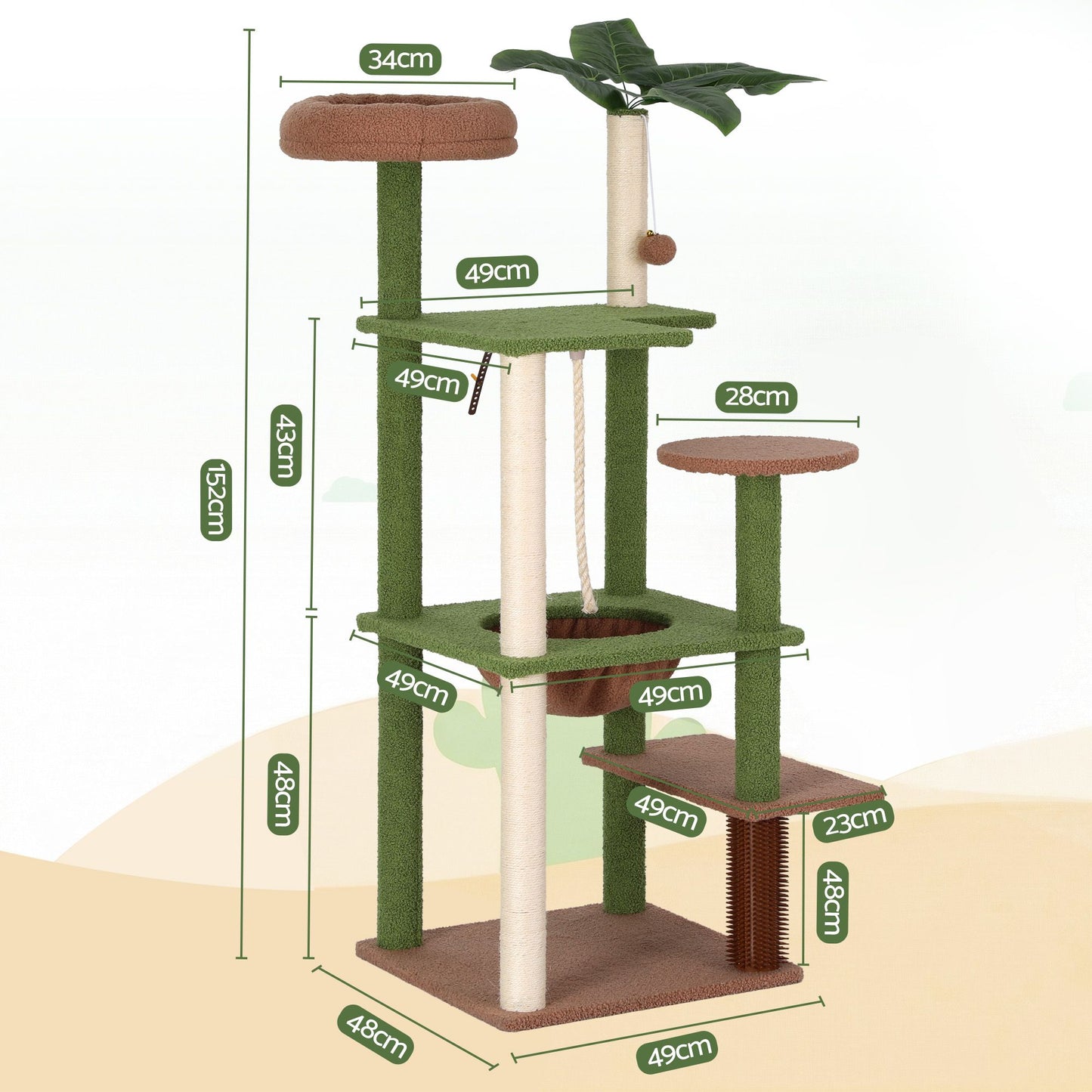 i.Pet Cat Tree Tower 152cm Jungle Multi-Level Scratching Post Leafy Canopy