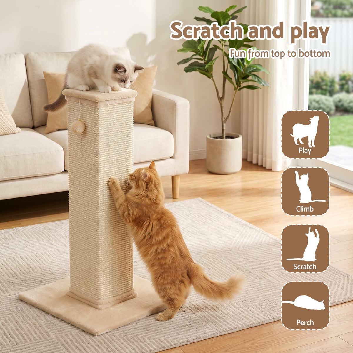 i.Pet Cat Tree 89cm Scratching Post Tower Scratcher Wood Condo Bed House Trees Beige