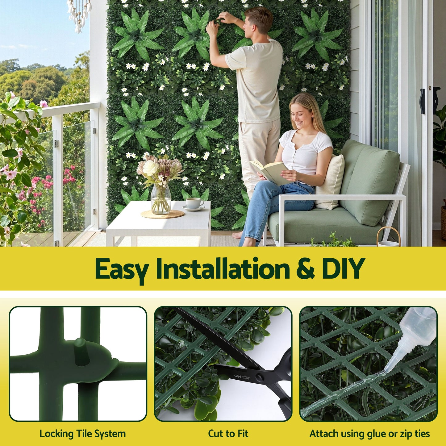 Gardeon 4PCS Artificial Plant Wall Panels 40X60CM Boxwood Panel Leaf Backdrop Backyard Green Decor