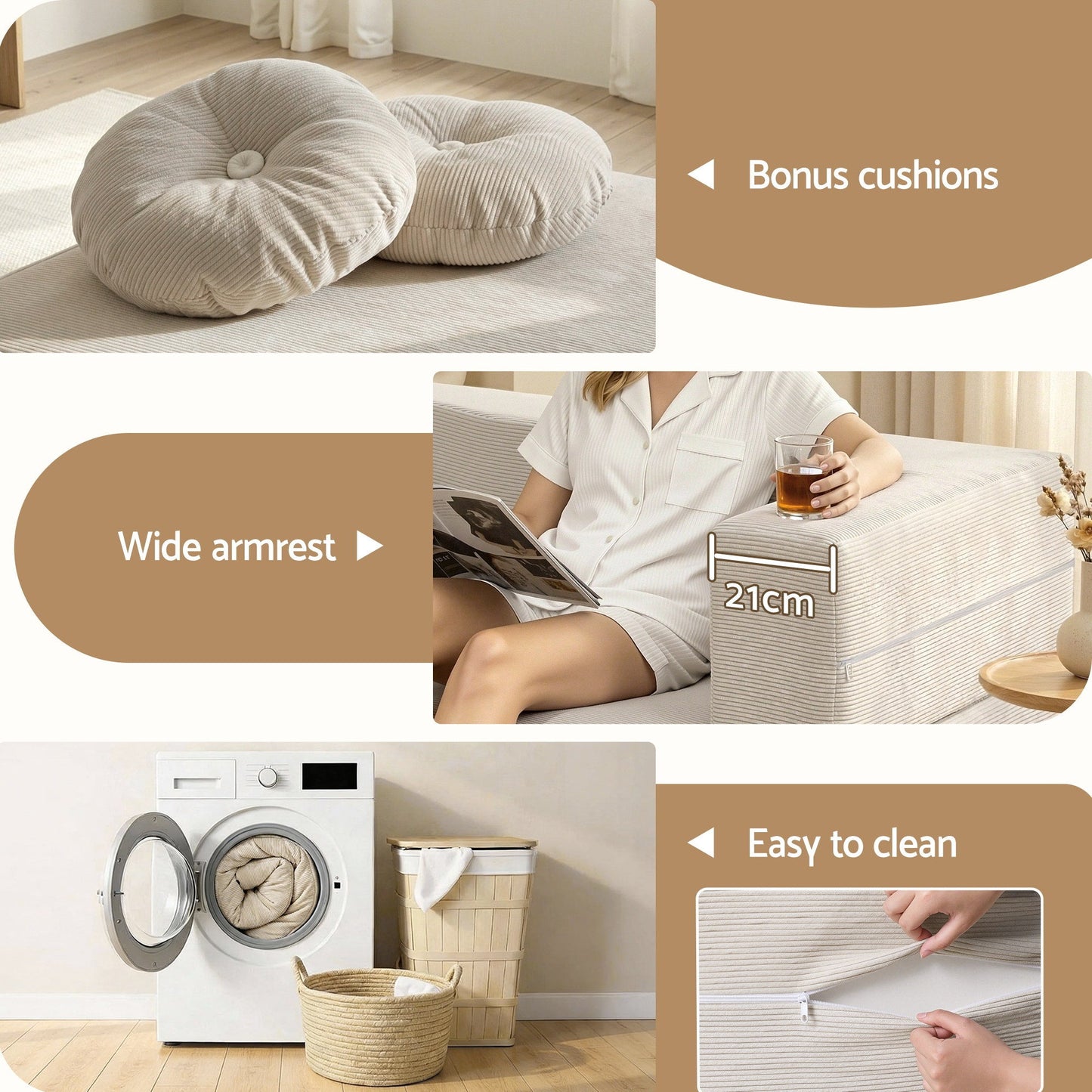 Artiss Folding Sofa Bed Floor Couch 2-in-1 Convertible Futon Loveseat Beige