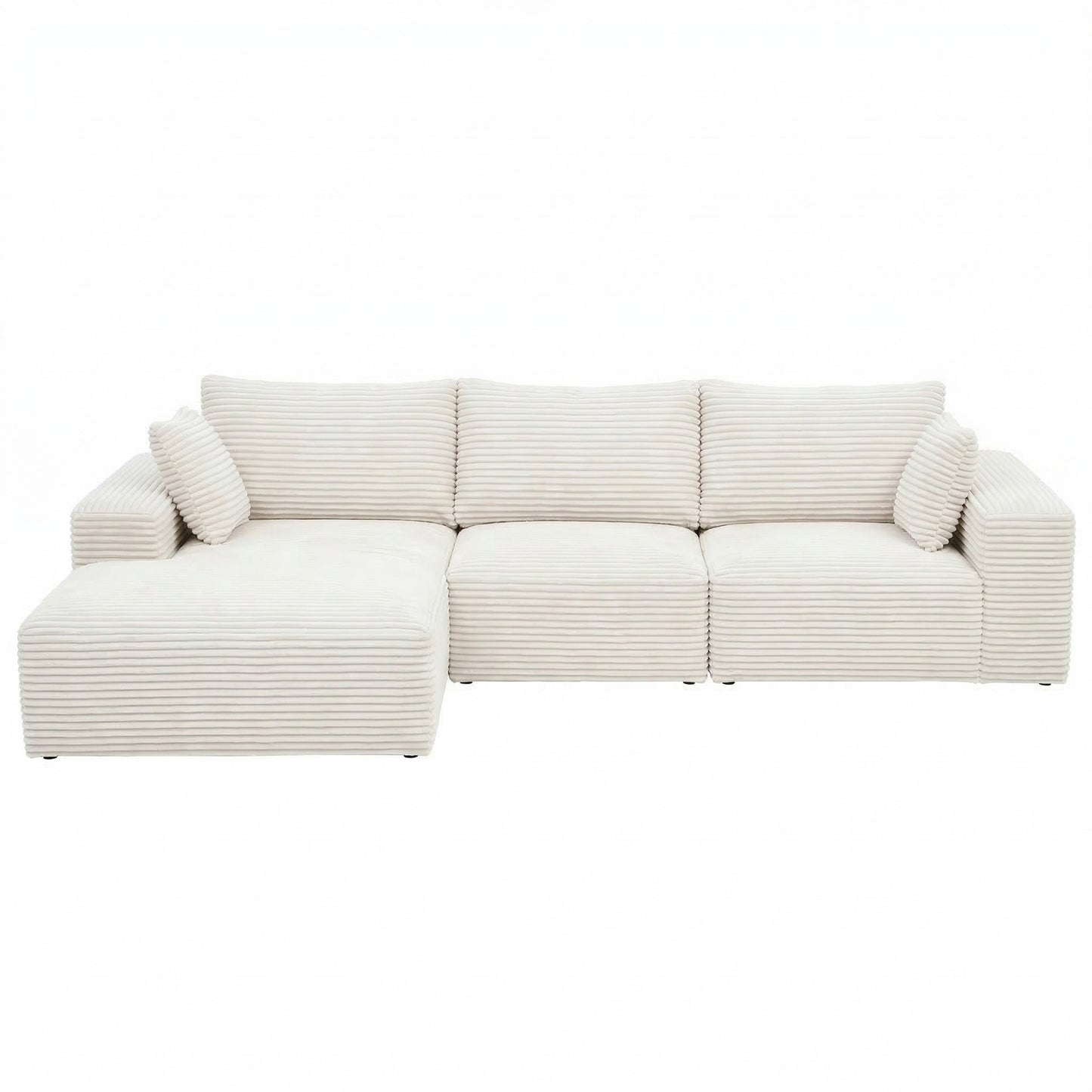 Artiss 3 Seater Modular Sofa Bed Sectional Boneless Couches for Living Room Corduroy Compressed Sofa White