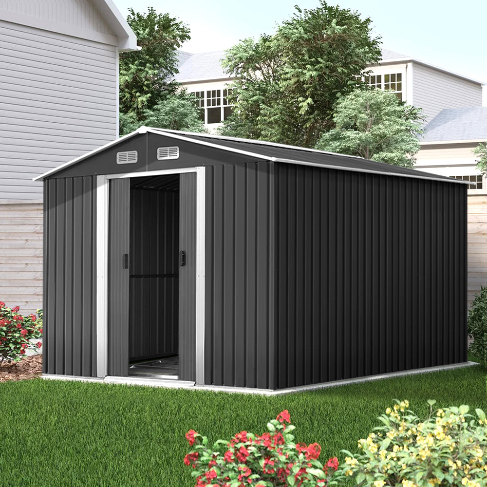 Giantz Garden Shed 2.6x3.9M w/Metal Base Sheds Outdoor Storage Workshop Tool Shelter Sliding Door