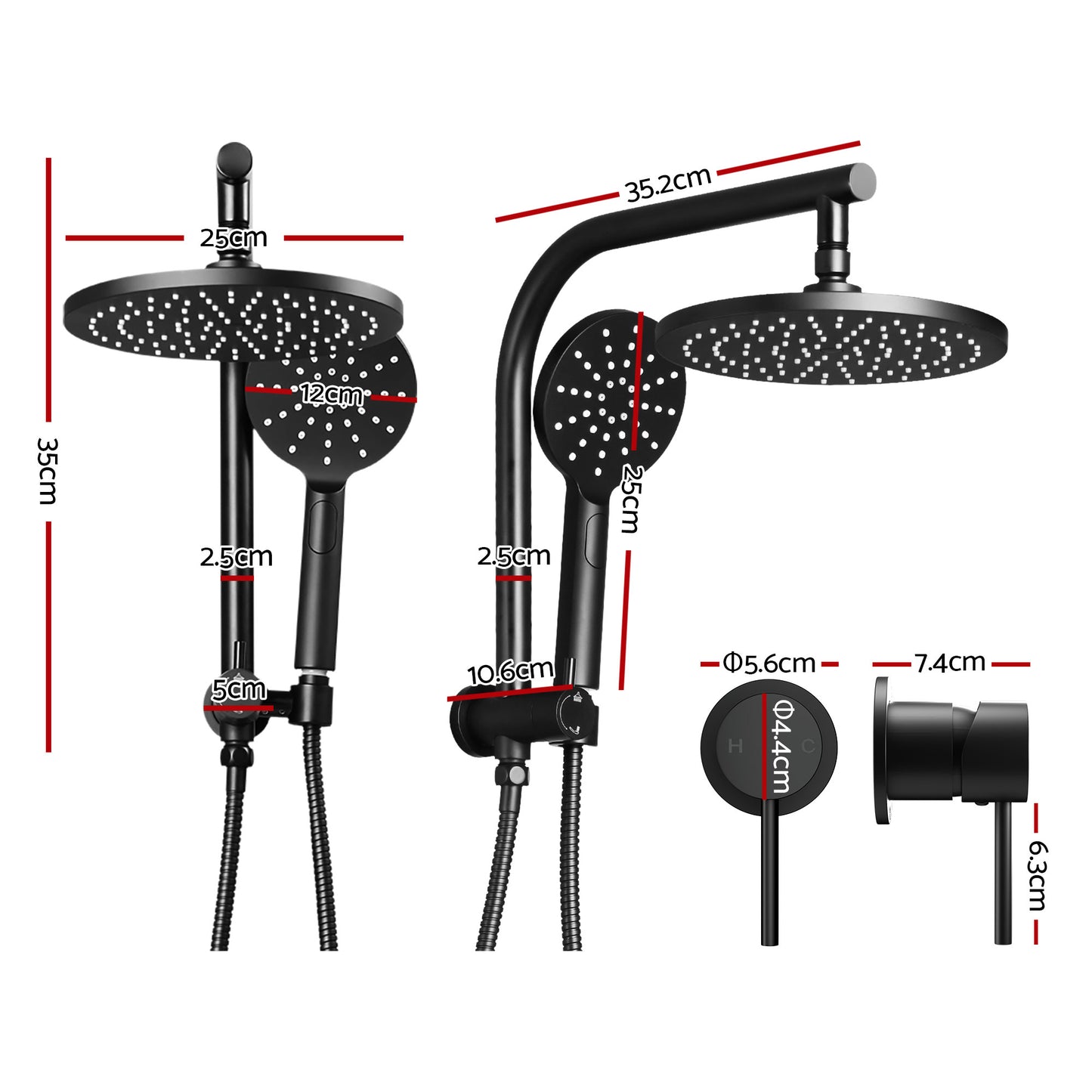 Cefito 9'' Rain Shower Head Set Handheld Round High Pressure Mixer Tap Chrome